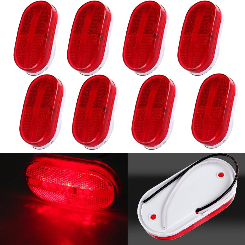 Oblong LED Trailer Side Marker Clearance Lights Surface 4 Inch 6 Diodes Led Side Marker Lights Mount Reflective Front Rear Truck RV per (8 pcs)