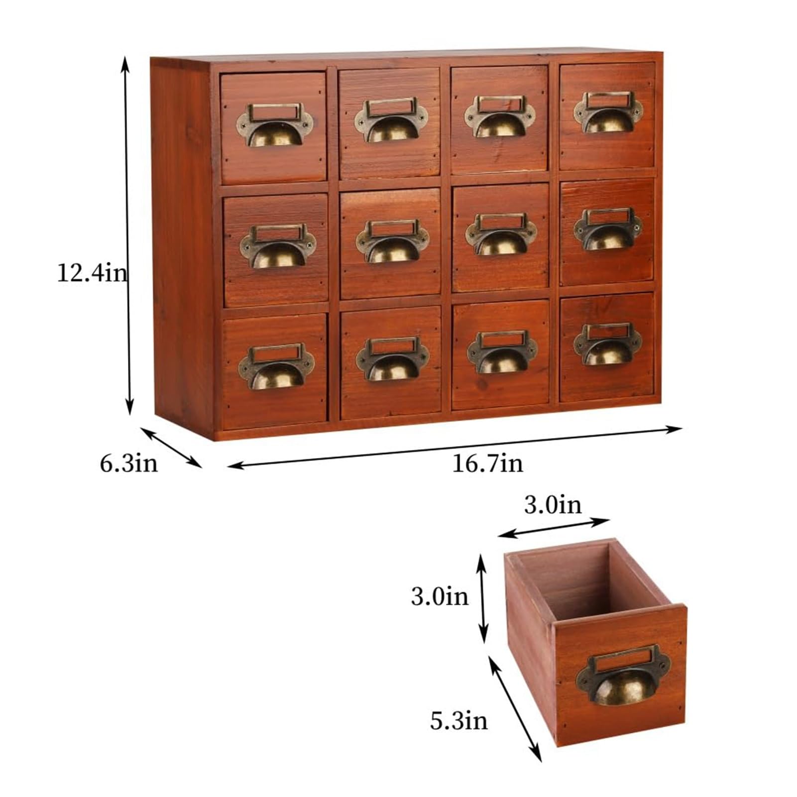 Organizador Escritorio Caja De Almacenamiento De Madera, Gabinete De Catálogo De Tarjetas Con Cajones De Boticario Y 14 Cajones, Caja De Almacenamiento De Madera Para Catálogo De Tarjetas(Brown12)