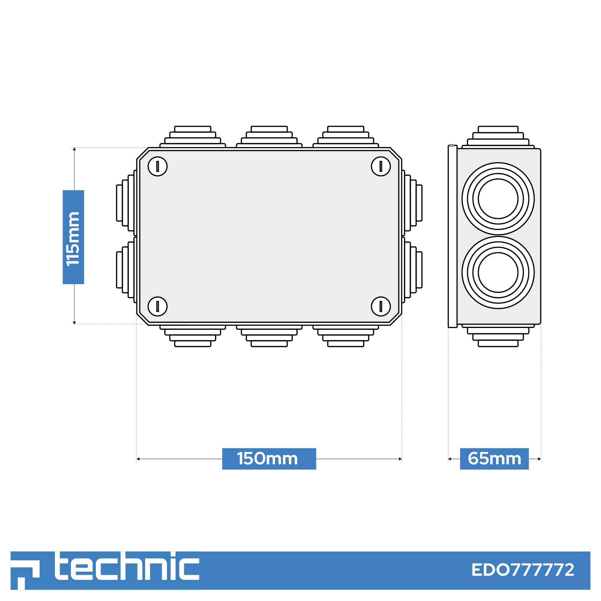 EDO Set 10x Aufputz-Abzweigdose IP44 150x115x65 mm Grau – UV-beständig | Halogenfrei – Verteilerdose / Anschlussdose mit Kabeleinführungen und Schraubdeckel für Innen- und Außen