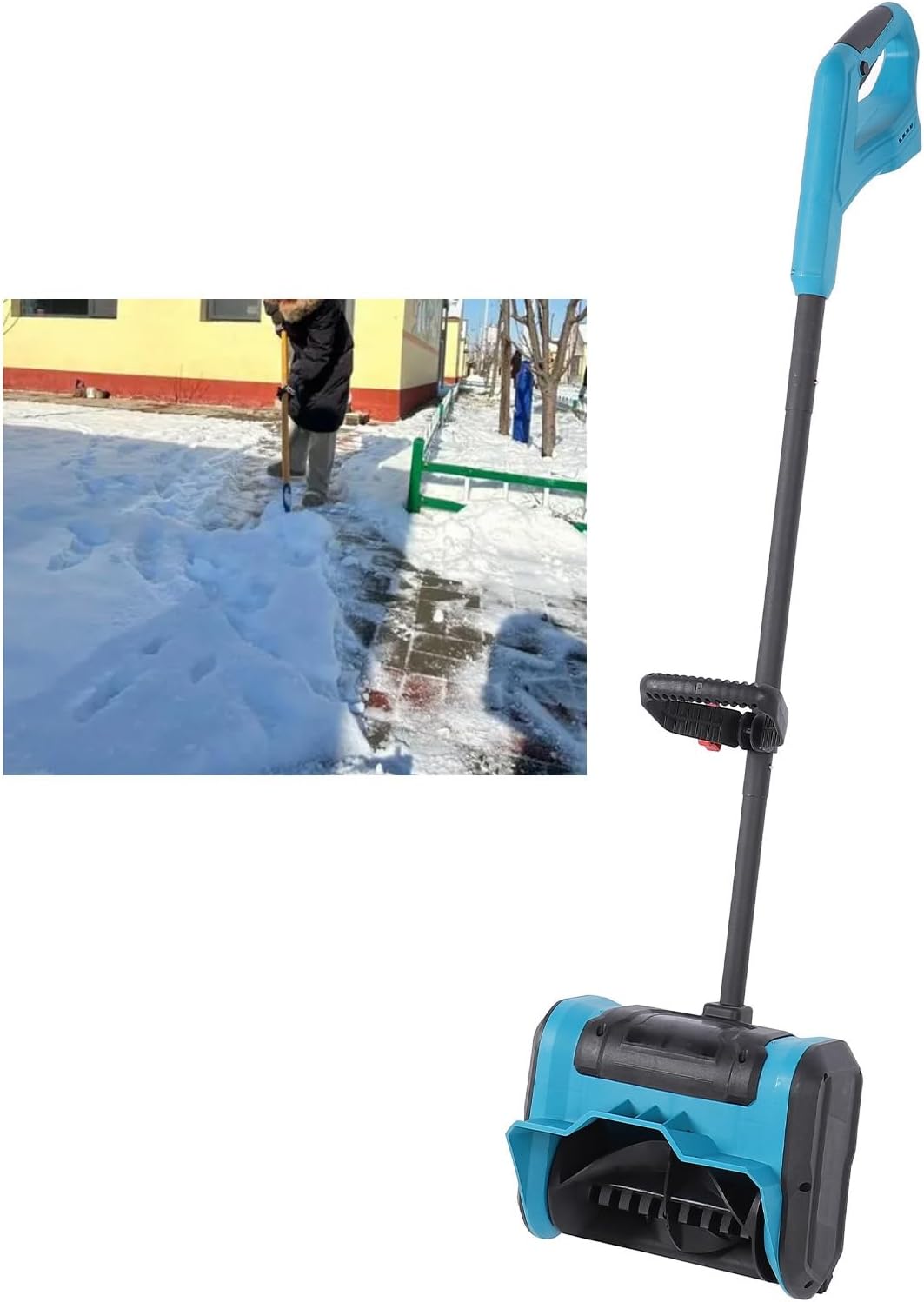 Cordless Snow Blower Electric, Battery Powered Snow Removal Shovel, 600W Brushed Thrower with Adjustable Leaves for Deck Terrace Sidewalk Step, Maximum Throwing Distance 6m Cleanin