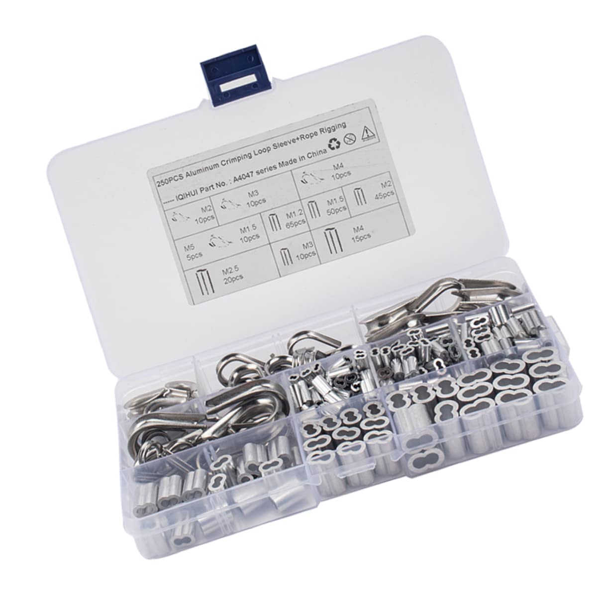 MUCKLILY 250 Pcs Wire Rope Loop Crimp Sleeves Double Oval Connector for Stainless Cable Clamps