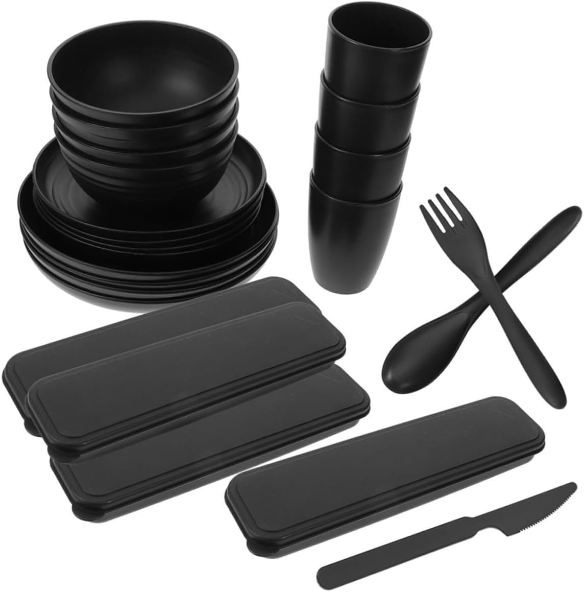 4sets Cutlery with Bowl and Plates Utensils for Dining and Picnics Reusable Dinnerware for Food Storage and Outdoor Use