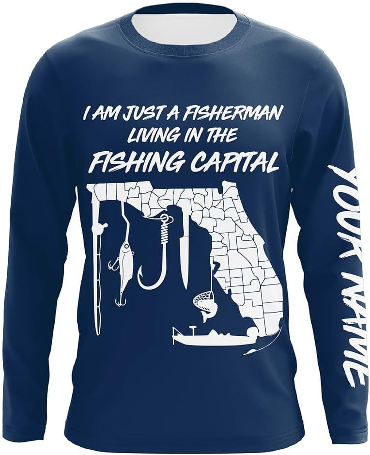 Custom Fishing Shirts for Men Long Sleeve, Fishing Shirts for Men, American Flag Fish Hook Blue Galaxy Fishings