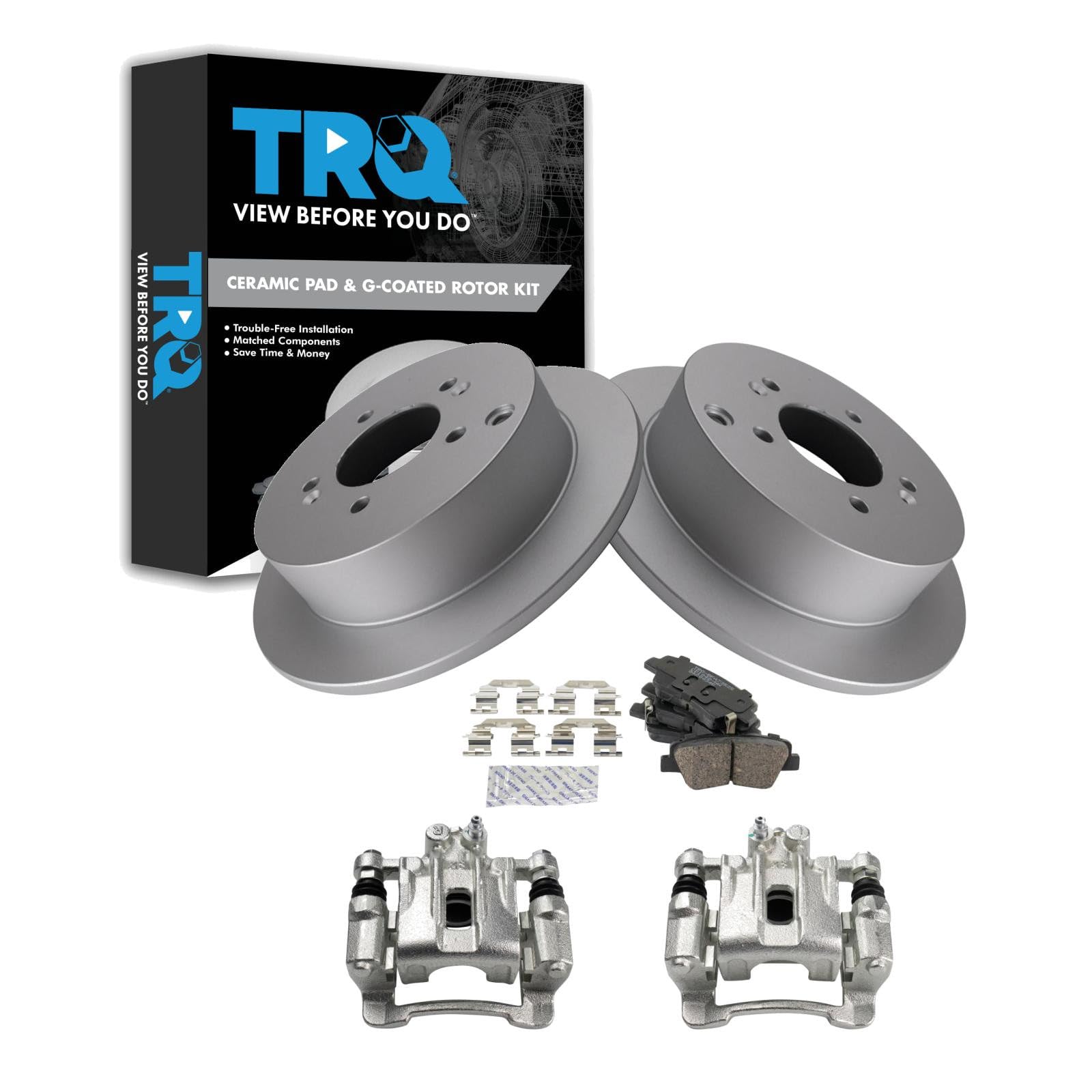 TRQ Rear Brake Pad and Rotor Set Ceramic Coated Rotors Calipers