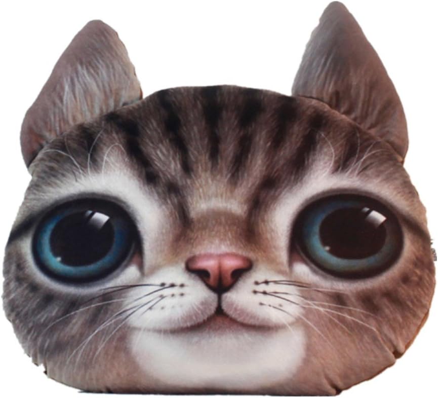 THREE EYES Car Neck Pillow Car Headrest Comfortable 3D Cute Pet Animal Doge Cat Cartoon Gift Pillow Car Seat Cushions Activated Carbon Plane Neck Pillow (Brown Cat)