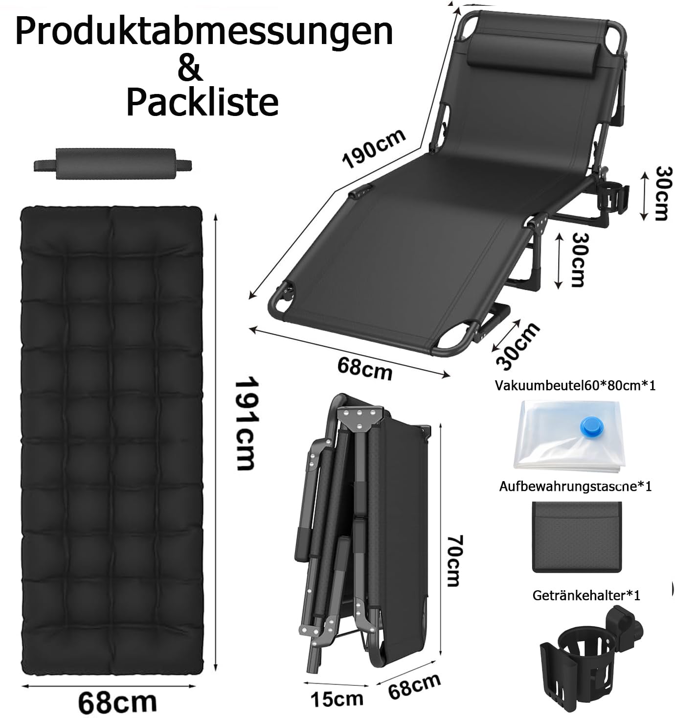 Qshare Campingbett klappbar, 190 x 68 x 30 cm bis 200 kg, Klappbar mit Matratze Tragetasche,Stahl Camping Bett für Erwachsene Outdoor Indoor Garten Reisen Folding Bed
