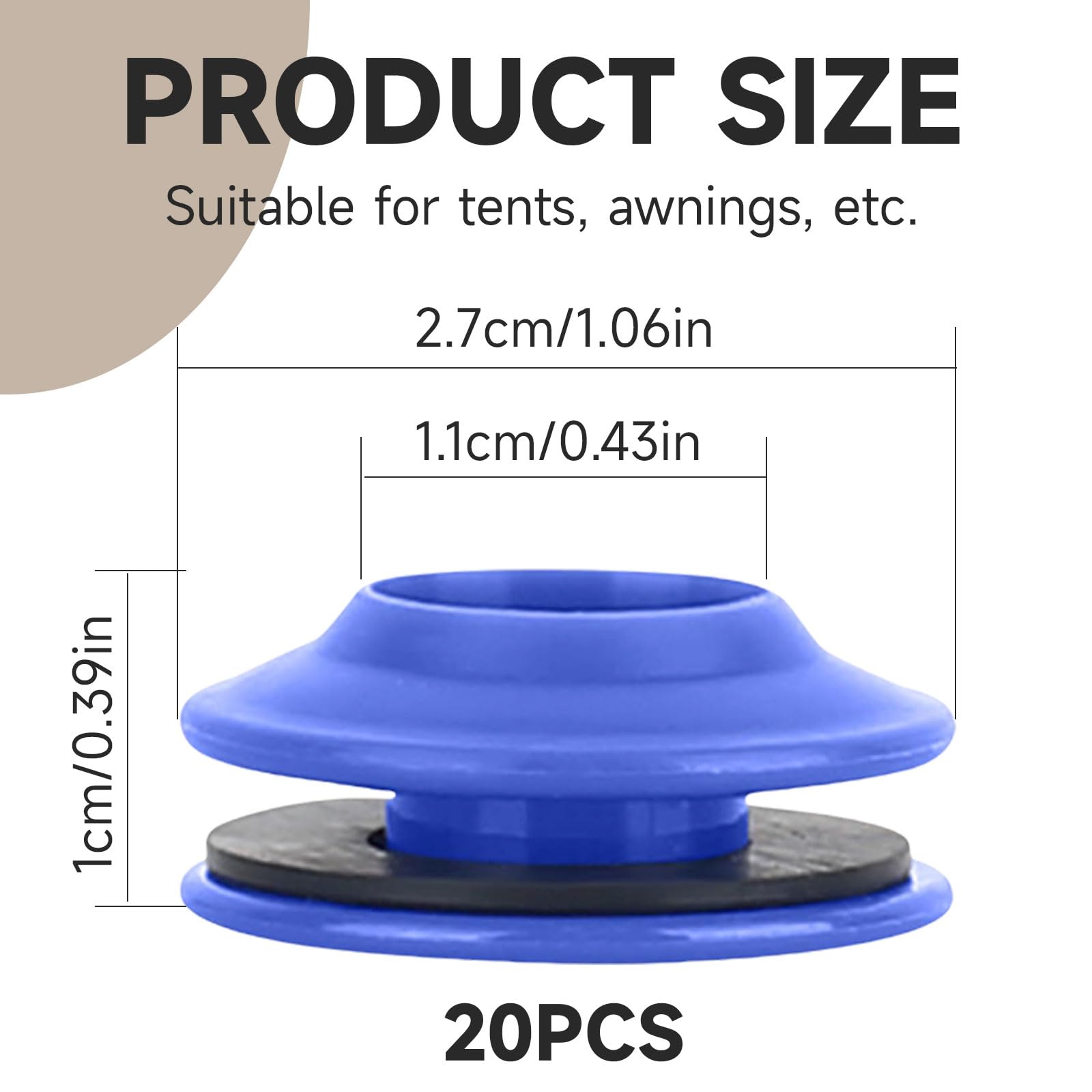 20 Pezzi Occhielli per Telone in Plastica, Occhiello per Telone Autoperforante, Occhielli in Plastica Multiuso per Tende da Piscina Teloni Tende Telo Telone - 27 x 27 x 11 mm - Blu