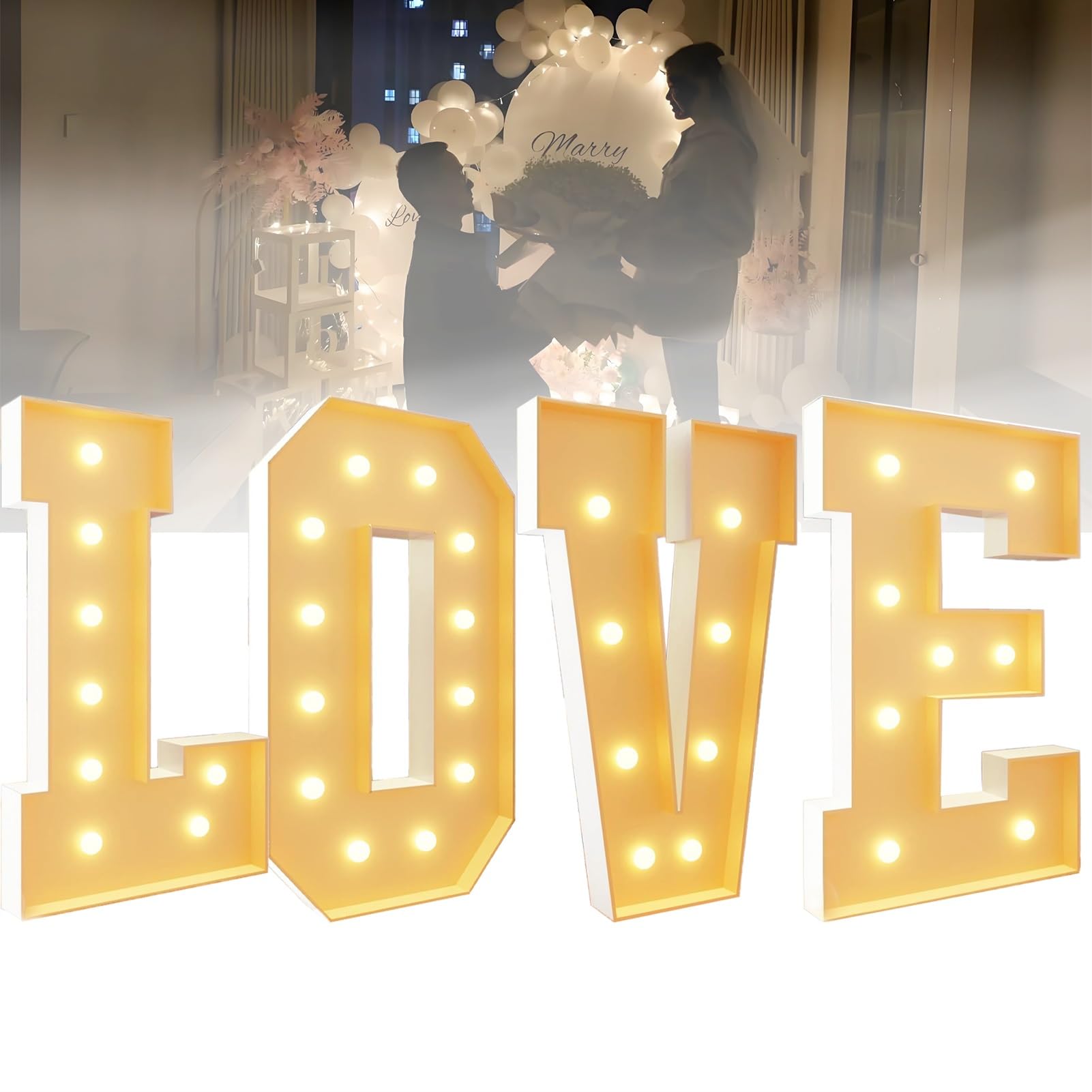 Duże neonowe dekoracje z literami "Love", zasilane bateriami, idealne na zaręczyny, jubileusz, urodziny i walentynki (120 cm)