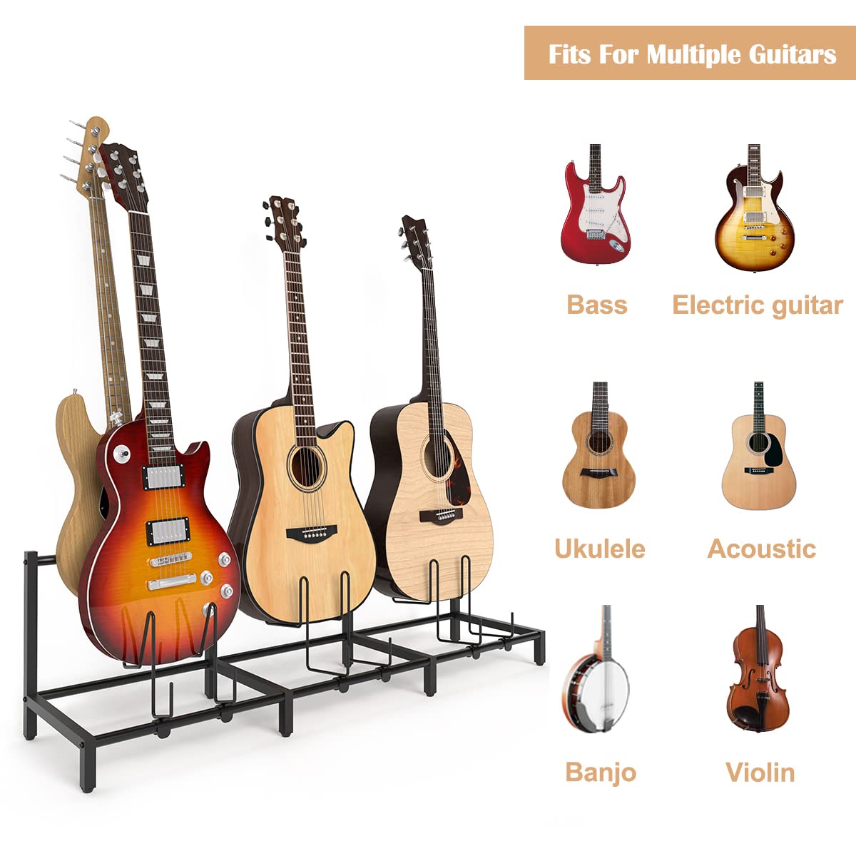 Bikoney Chitarra Acustica Supporto per Chitarra 7 Supporti Elettrica, Basso,Supporto Regolabile per Più Chitarre, Accessori per Chitarra, Regali per Uomini, Supporto per Chitarra, Espositore