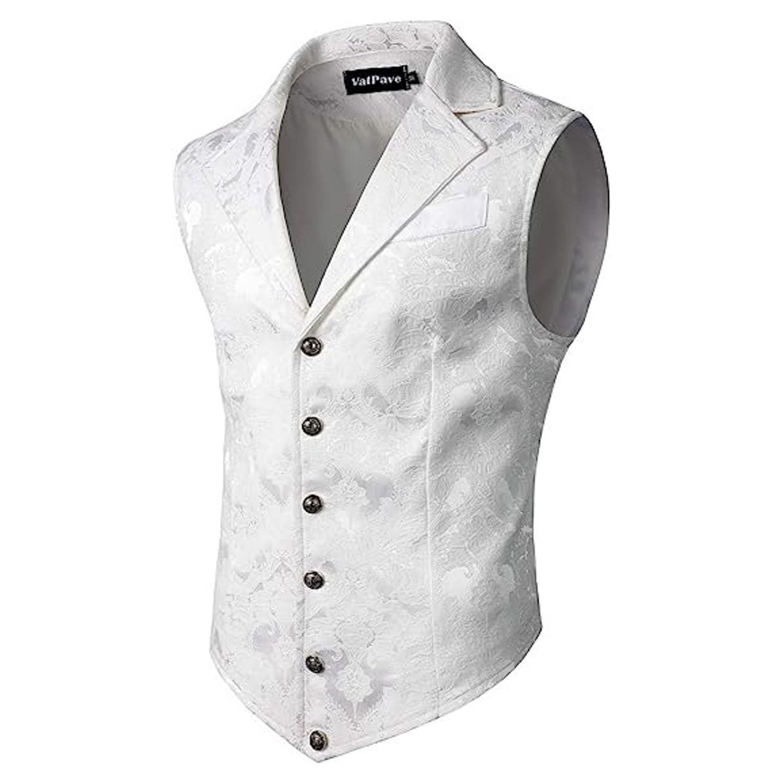 Men's Victorian Waistcoat, Paisley Suit Vest, Men's Slim Fit, Gothic Costume Vest, Classic Medieval Suit Vest, Steampunk Gilet, Halloween Costume, Wedding Costume Vests for Men, White, L