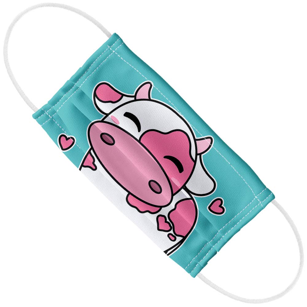 Popfunk Cute Kawaii Strawberry Milk Cow 1-Ply Reusable Face Mask Covering with Adjustable Nose Wire, Unisex