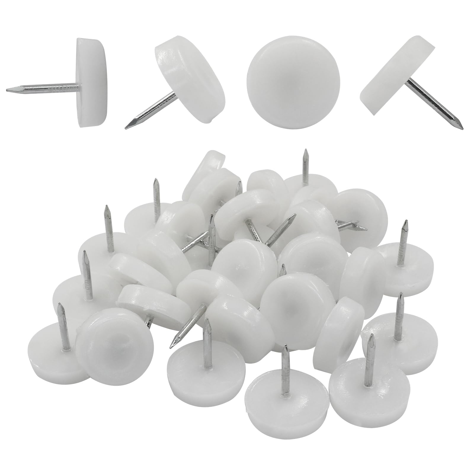 Zorfeter 50pcs 18mm White Nail in Furniture Glides Nylon Chair Glides for Wood Floors Round Plastic Furniture Feet