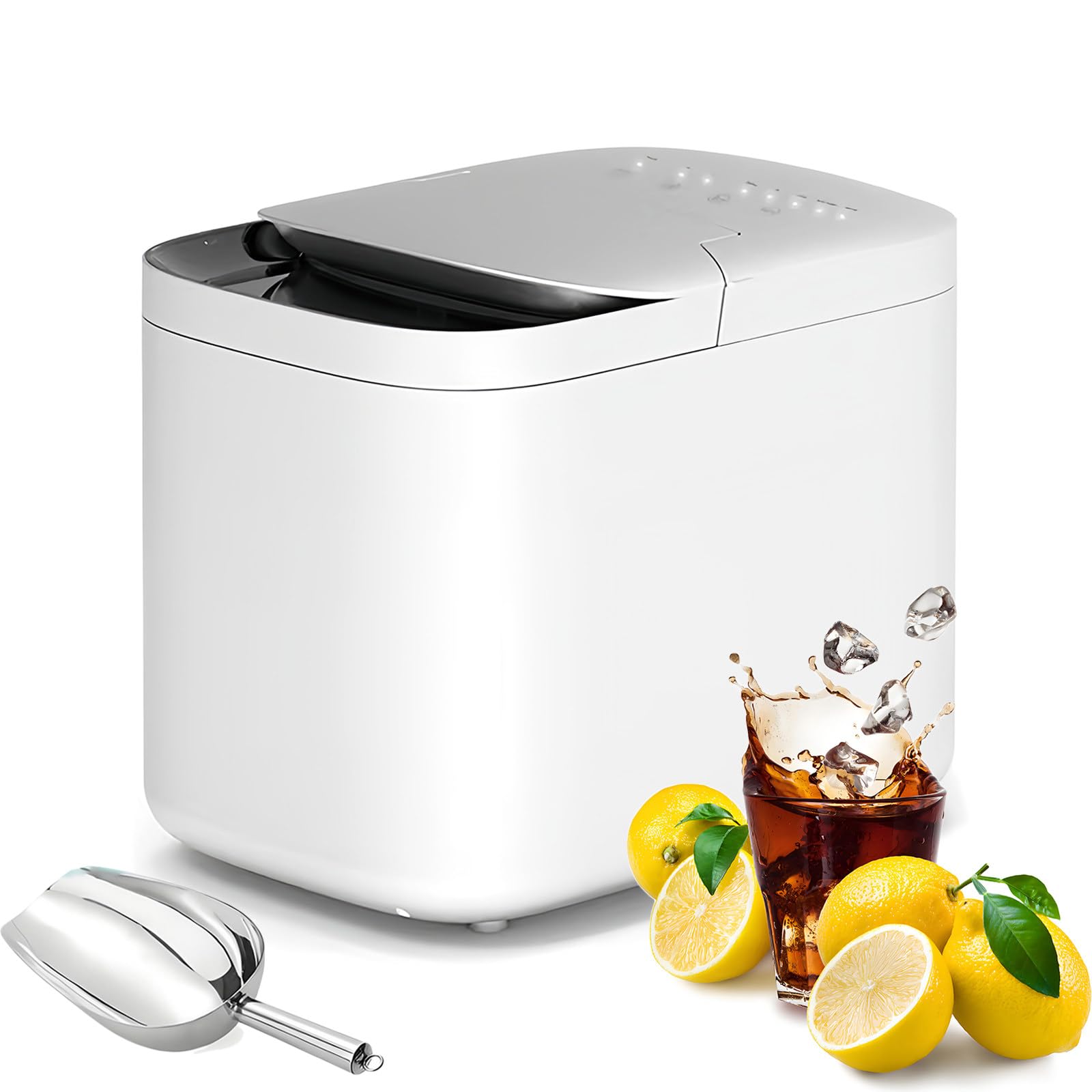 YXYLJOZ Portable Countertop Ice Maker - 9 Ice Cubes in 6 Mins, 15kg/24H, Self-Cleaning,Sterilizations, WiFi Control, Includes Scoop & Basket, 2 Ice Sizes,220v