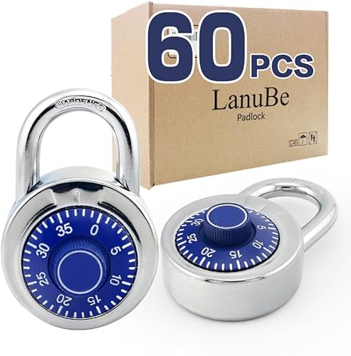 LanuBe Cerradura de combinación de esfera estándar, 2 pulgadas de ancho, con diferentes combinaciones, placa giratoria azul, paquete de 60 cerradura