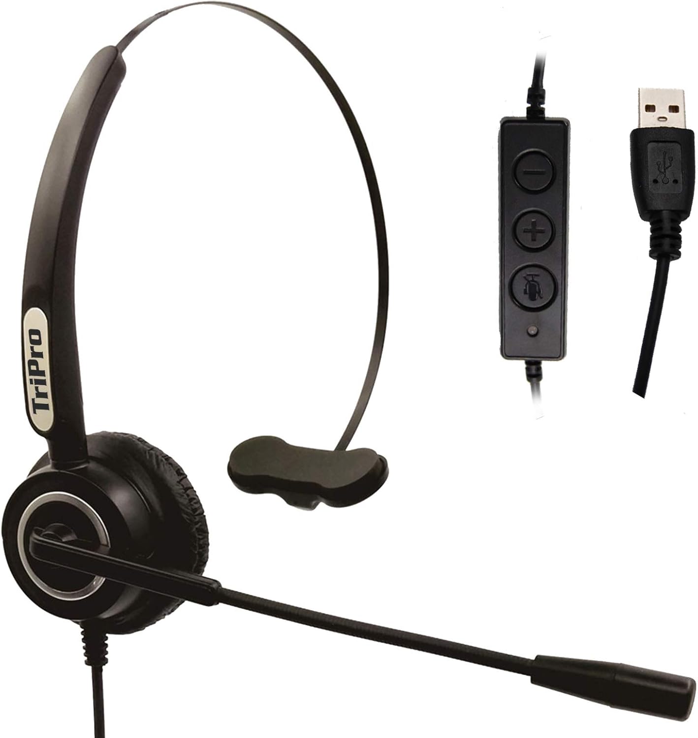 TriPro Monaural USB VoIP Headset for Computer Internet Calls, VoIP Communication, Skype, Webinar, Softphone, Call Center with Noise Cancelling Microphone and Volume Adjuster