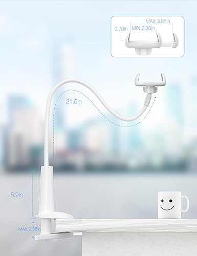 Miniatura 5 de Tryone Soporte de teléfono con cuello de cisne para cama, brazo flexible, ajustable, abrazadera de montaje para teléfonos celulares en el