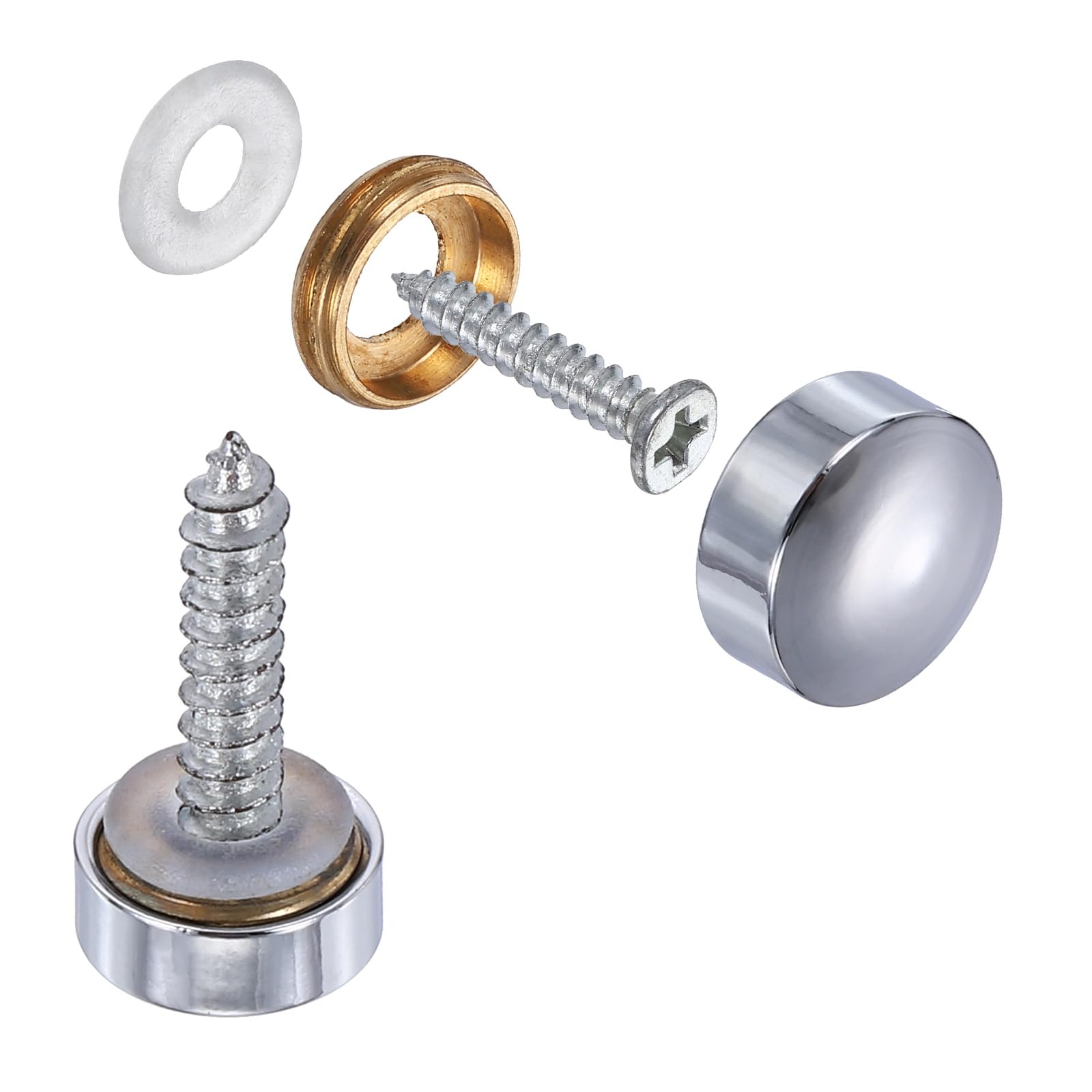 sourcing map 20Pcs Screw Covers Caps, Brass Dome Mirror Screws Decorative Caps Cover Nail Fasteners for Sign Advertising Hardware Construction, 10mm Diameter, Polished Silver