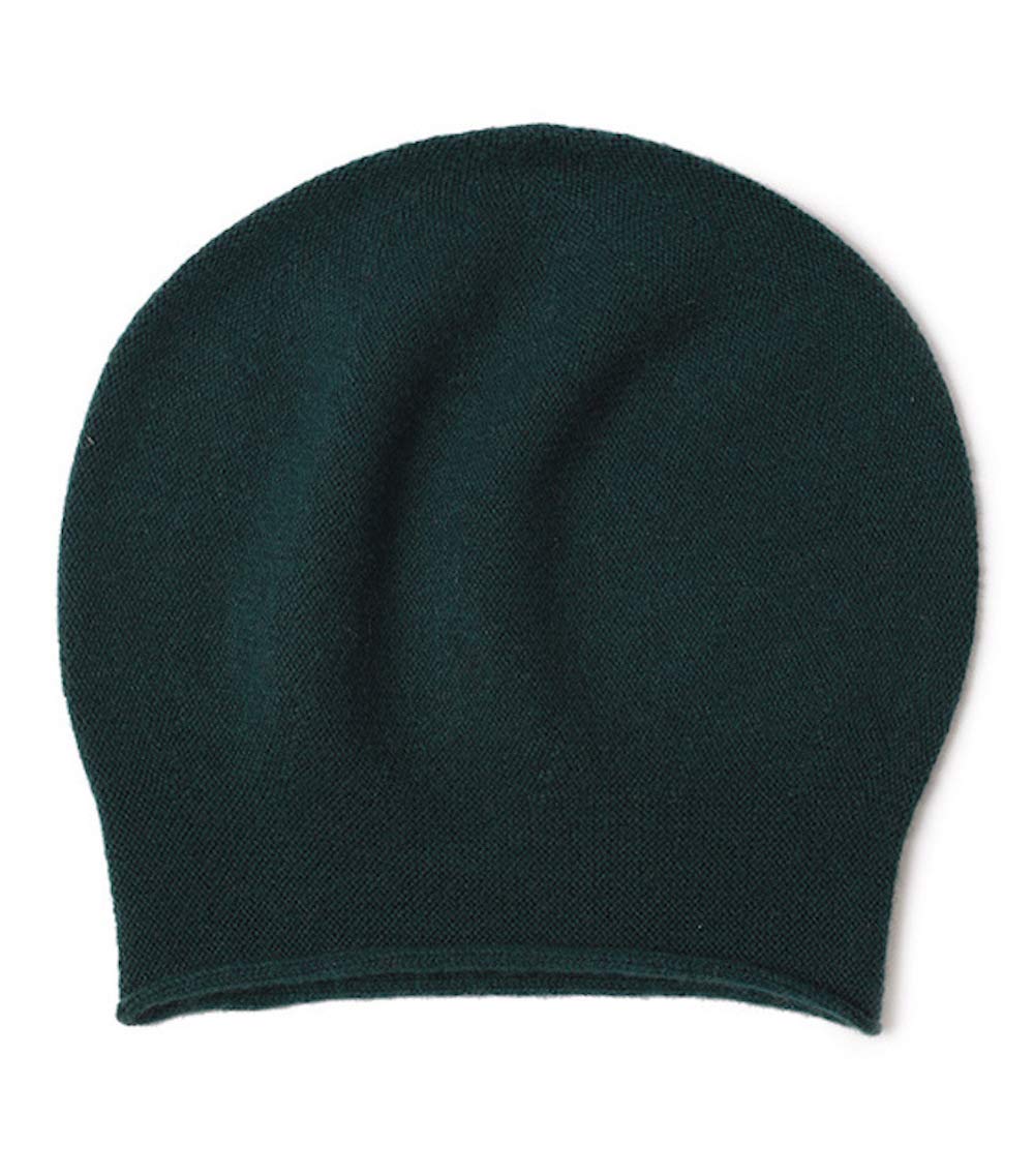 KIKONIO CHEN Women's 100% Cashmere Beanie Hat,Women Gift Beanie Skull Ski Hats (Dark Green, One Size)