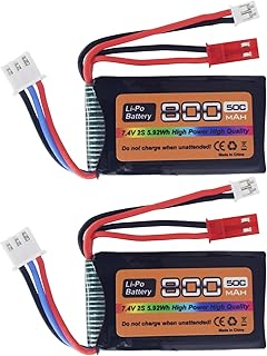 PUOO 2PCS 7.4V LiPo 2S 50C JST and PH2.0 Plug 800mAh Battery for SCX24 RC Car Compatible with Most 1/10, 1/16, 1/18, 1/24 Scale RC car, Truck and RC Drone Batteries