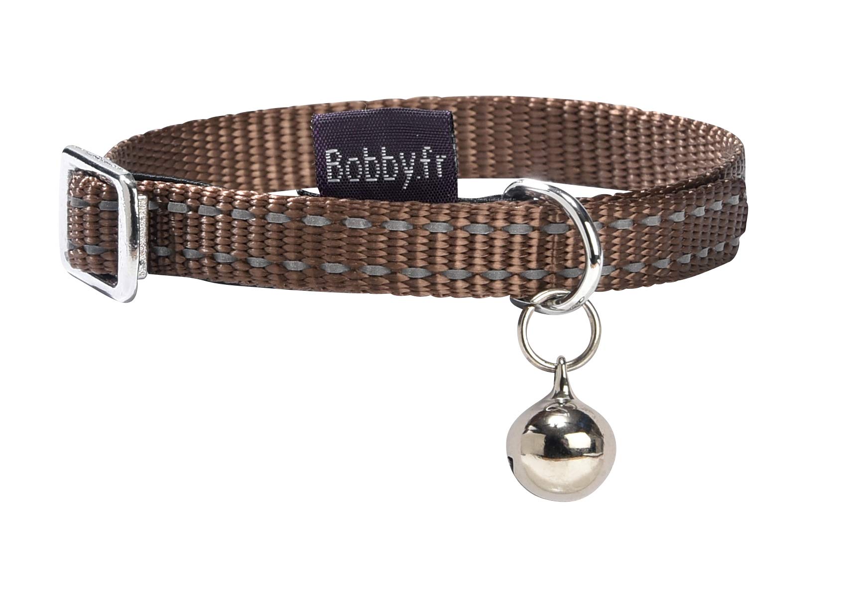 Bobby Safe - Collier pour Chat en Nylon coloré, Résistant, Anti-​étouffement, Réfléchissant, Ajustable, Marron - 30x1 CM