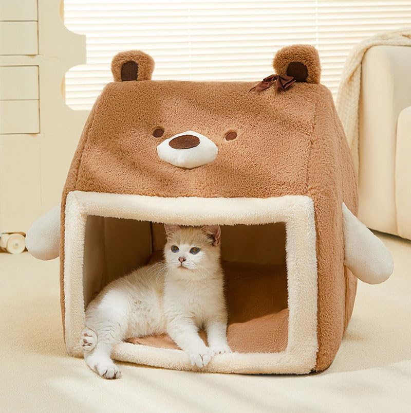 review Funny Bear Shaped Dog Cave Bed,Cute Cat House Dog House, Closed Winter Covered Dog Bed Cat Bed Tent, Dog Hideout Pet House Pet Bed All Seasons Applicable for Cat and Puppies