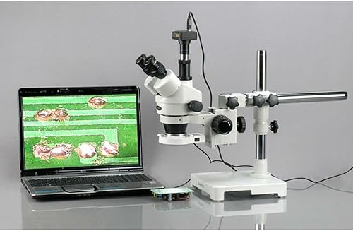 Miniatura 3 de AmScope SM-3TZZ-54S Microscopio de zoom estéreo trinocular profesional, WH10x y WH20x, aumento de 3.5X-180X, objetivo de zoom 0.7X-4.5X, luz LED de