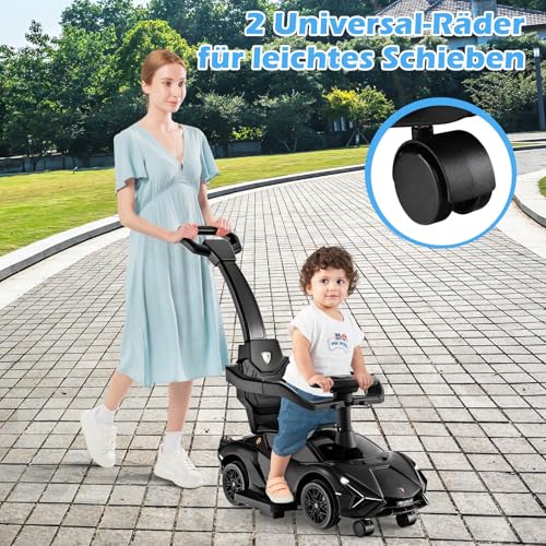 DREAMADE 3-in-1 Rutschauto Lamborghini, Rutschfahrzeug mit Schiebestange, Musik, Lichter & Sicherheitsbügel, Schiebauto für Kinder 18-60 Monate, belastbar bis 25kg (Schwarz) – Bild 7