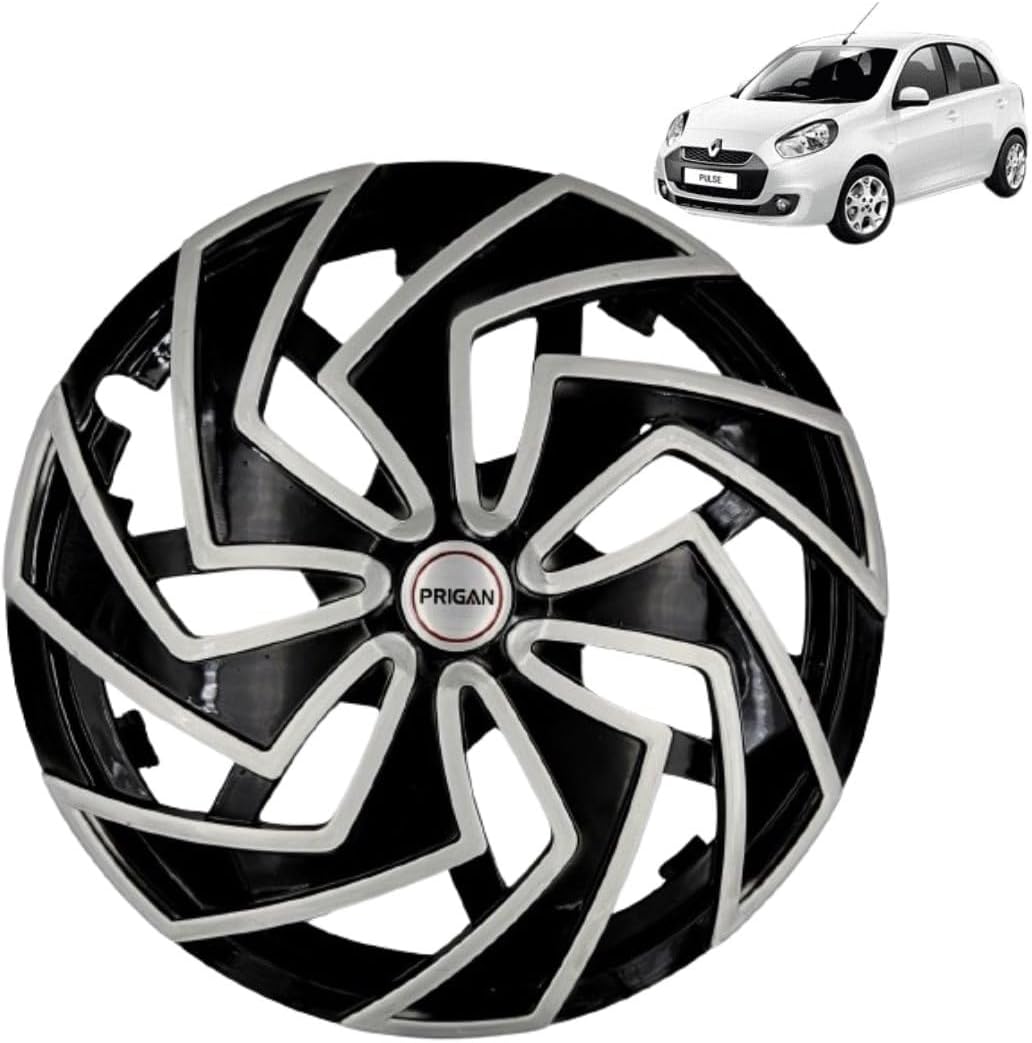Prigan Wheel Cover for PULSE2 14 Inch Black Silver Wheel Cap (Available in 13,14 Inch) (Set of 4 Pcs) (Press Fitting) Model- Spider BS-14