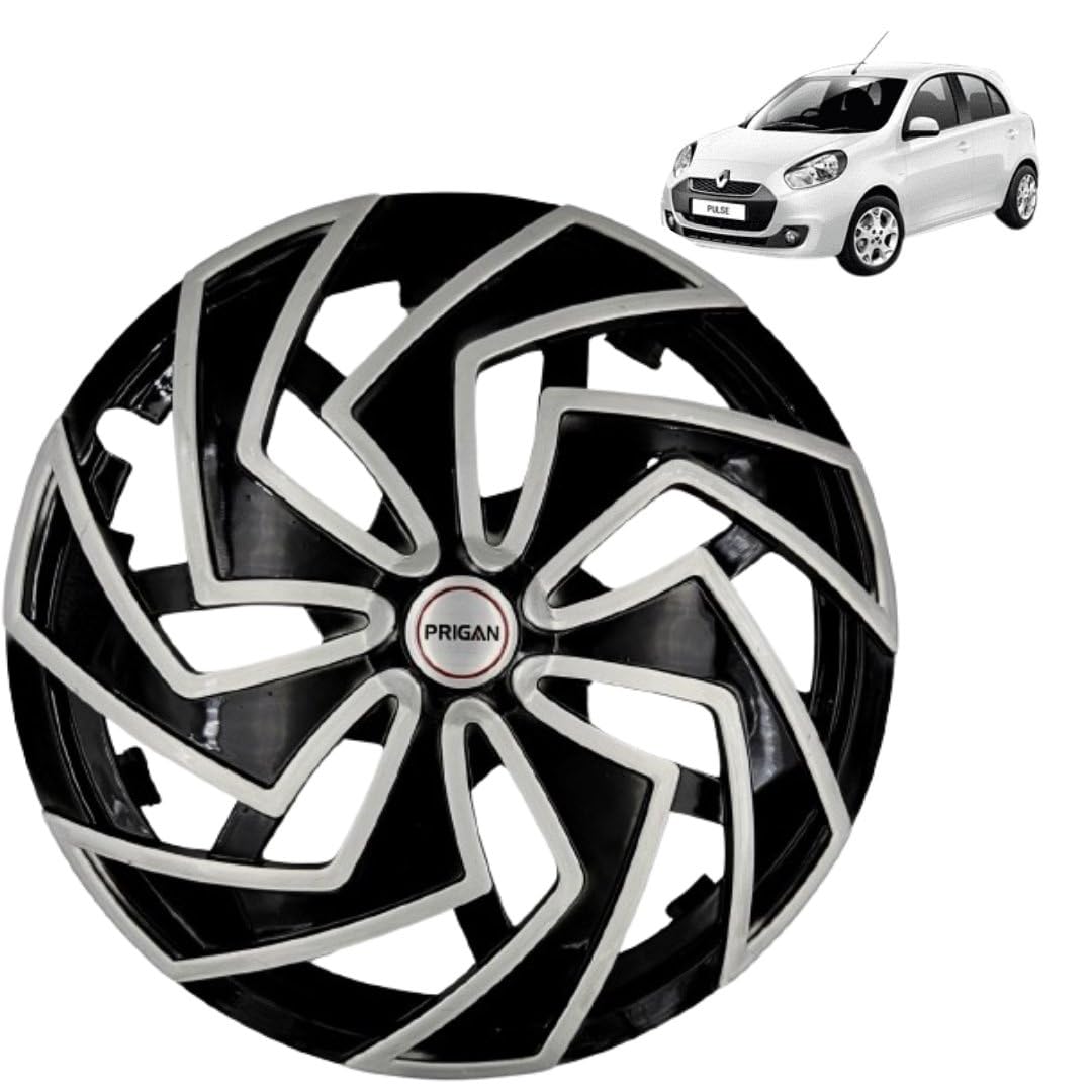Prigan Wheel Cover for PULSE2 14 Inch Black Silver Wheel Cap (Available in 13,14 Inch) (Set of 4 Pcs) (Press Fitting) Model- Spider BS-14