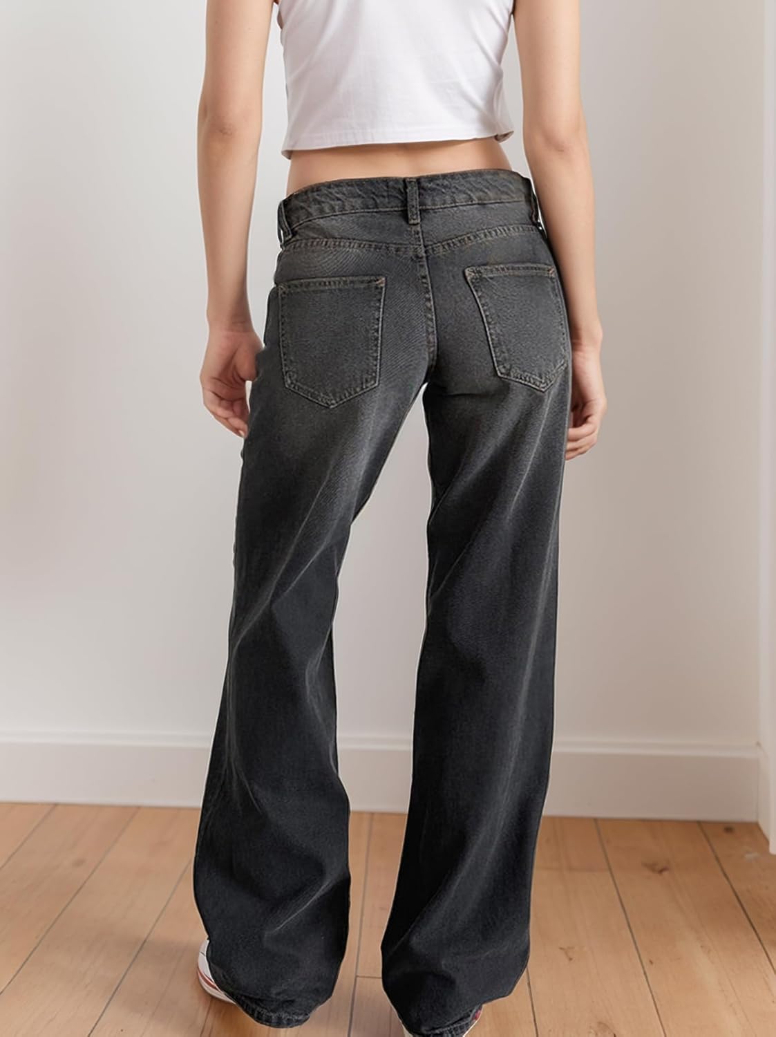 Low Rise Baggy Jeans for Women Y2K Straight Leg Bootcut Jeans Teen Girls Casual Loose Boyfriend Denim Pants - Image 2