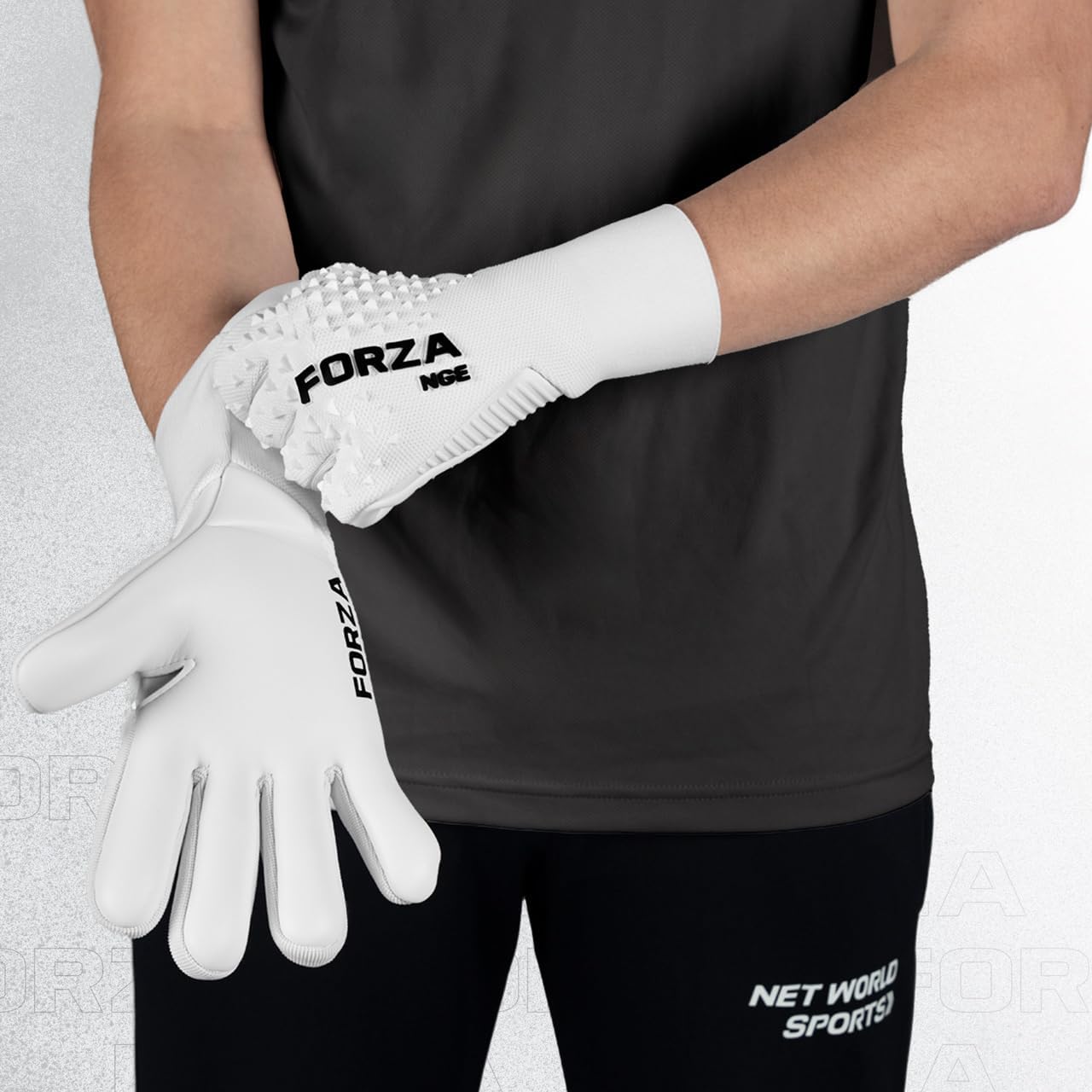 FORZA NGE Goalkeeper Gloves - Professional Strapless GK Gloves | High Performance Latex for All Conditions [2 Colors & 8 Sizes]