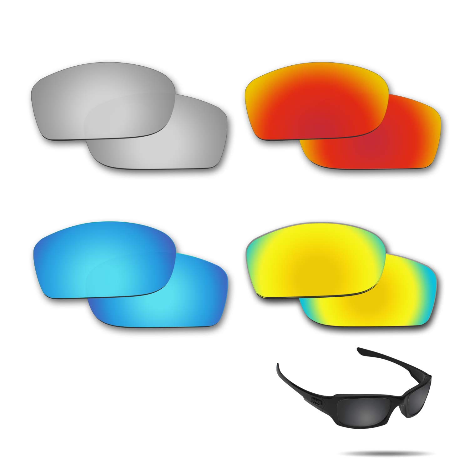 Fiskr Replacement Lenses Polarized for Oakley Fives Squared Sunglasses 4 Pairs Pack