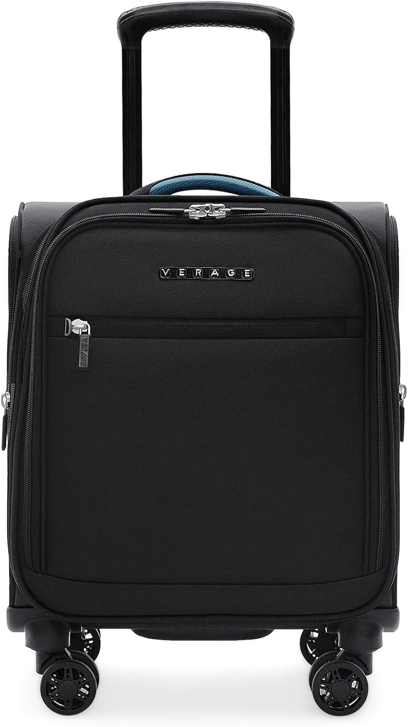 Verage 14.5 inch Underseat Carry On Luggage with Wheels, Black Softside Small Suitcase Spinner Wheeled Rolling Travel Laptop Bag for Airlines Airplanes Short Trip Men Women 14.5-Inch Plus Underseat Black