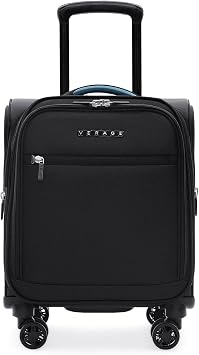 Verage 14.5 inch Underseat Carry On Luggage with Wheels, Black Softside Small Suitcase Spinner Wheeled Rolling Travel Laptop Bag for Airlines Airplanes Short Trip Men Women