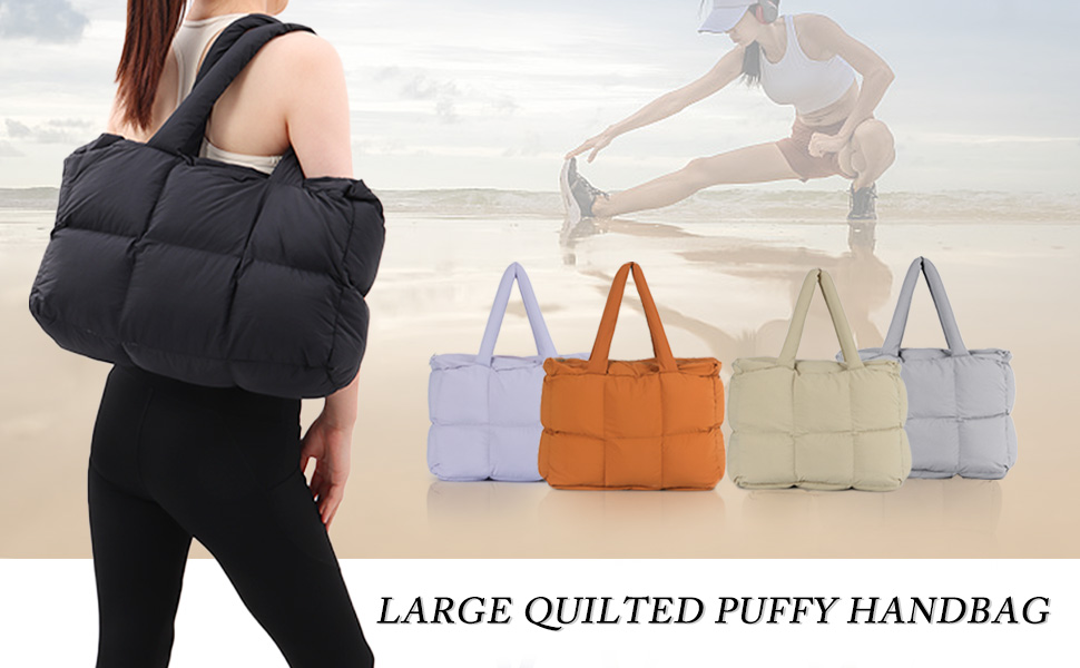 Puffer Tote Bag For Women – Large Quilted Shoulder Bag | Soft Nylon Carryall With Zipper, Fits 16" Laptop, Gym & Travel Essentials - View #6