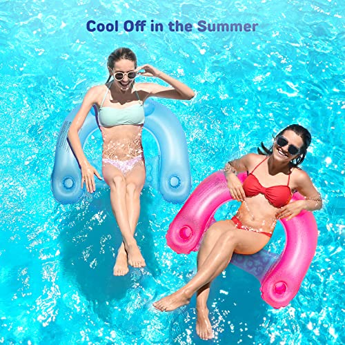 Inflatable Floating Chair Pool Floats Water Chair Adult Size Funny, Sit N U Seat Pool Float With Cup Holders And Backrest, Raft Lounge Water Hammock For Swimming Beach,2 Packs Pink Blue #TOP5