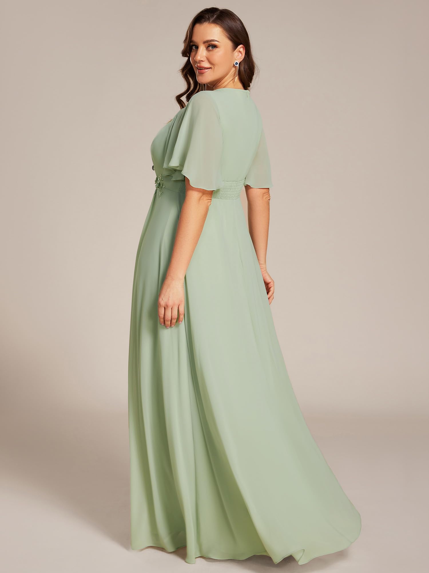 Ever-Pretty Plus Damen-Kleid mit Rundhalsausschnitt, kurze Ärmel, bodenlang, Übergröße, formelle Kleider, Brautmutterkleid