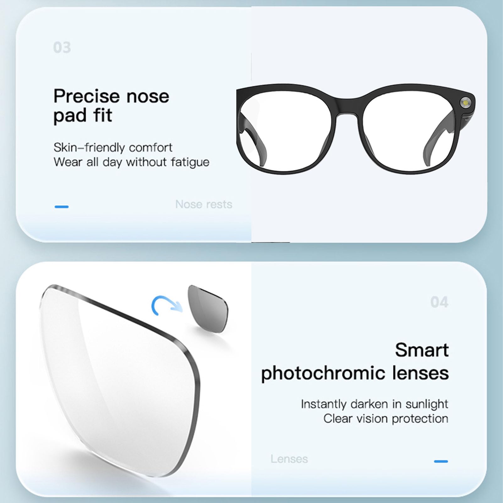 Occhiali Intelligenti AI per Viaggiatori e Professionisti Aziendali Traduzione in Tempo Reale con Fotocamera Anti Shake 8mp Altoparlanti Audio Surround 360° BT 5.3 Lenti