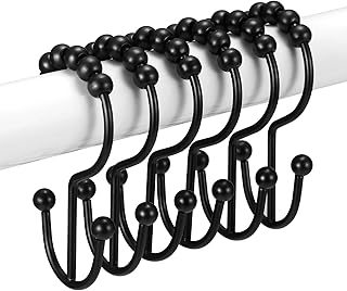 Shower Curtain Hooks, Goowin Shower Curtain Rings, Rust Proof Metal Black Shower Curtain Hooks, Free Sliding Shower Curtain Hooks, Double Shower Curtain Rings for Curtain & Liners, Black