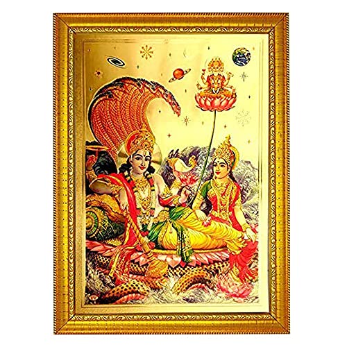 Image of ADA Handicraft Wood Vishnu Rectangular Photo Frame For Wall And Pooja /Religious Framed Painting For Worship (35 X 25) Cm, Multicolor