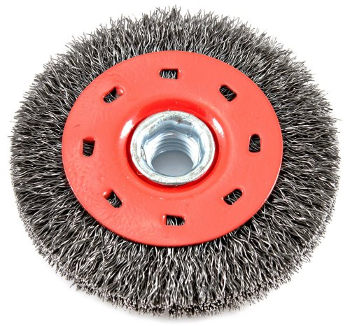 Forney-72788-Wire-Wheel-Brush-Coarse-Crimped-with-58-Inch-11-Threaded-Arbor-4-Inch-by-014-Inch