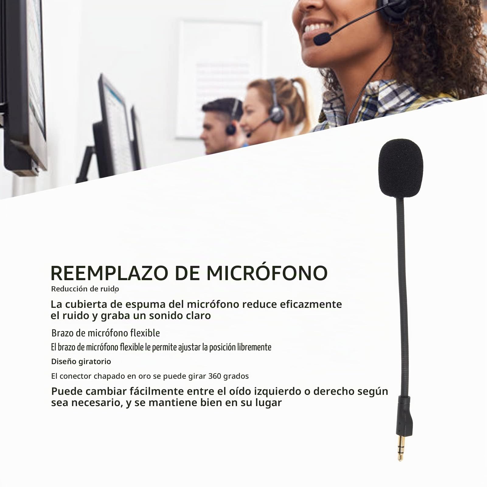 Micrófono de Repuesto para G Pro/G Pro X Auriculares inalámbricos, micrófono Desmontable con cancelación de Ruido y Conector Dorado de 3,5 mm