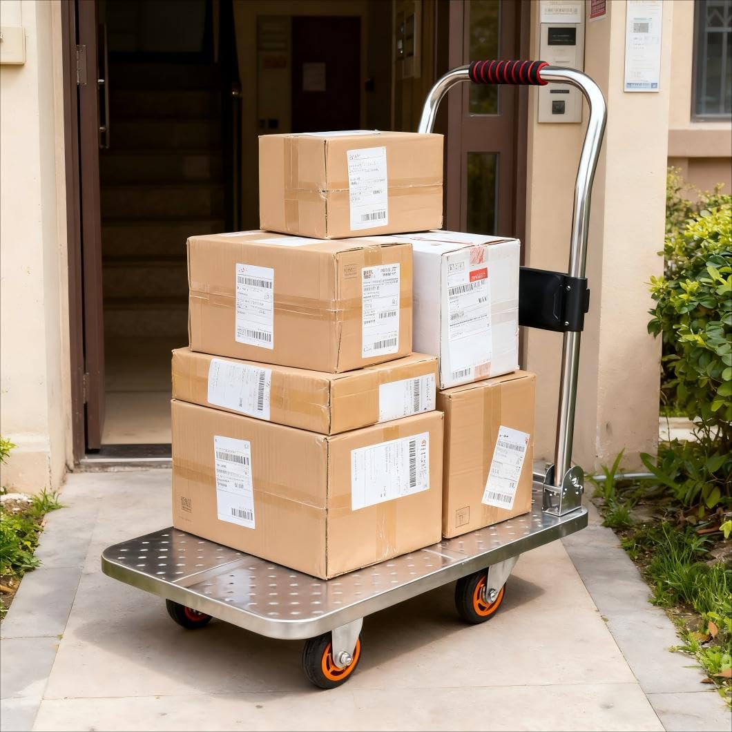 Carrello a Piattaforma Industriale, Carrello Portatutto Acciaio Rinforzato con 4 Ruote Pivotanti 360°, Carrello Pieghevole 100/230/500kg per Carichi Pesanti e Stoccaggio (73x48cm)