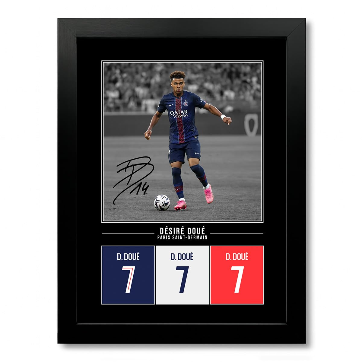 Desire Doue PSG Signed Photo Poster Print Picture Display Framed Autograph Memorabilia for Football Fans Gift France (Black A4 Framed)