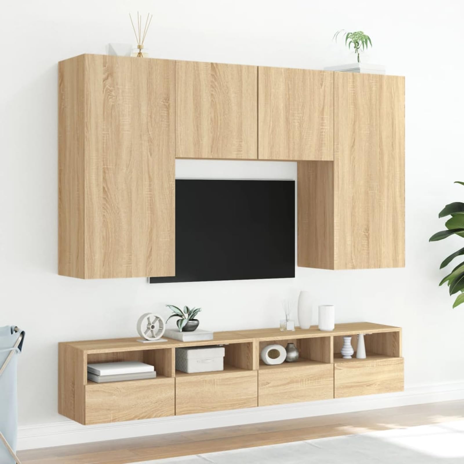 Gecheer TV-Wandschränke 2 STK. Sonoma-Eiche 80x30x30 cm Holzwerkstoff, Fernsehschrank Fernsehtisch Wohnwand Set für Wohnzimmer Home-Cinema Gamerzimmer836873