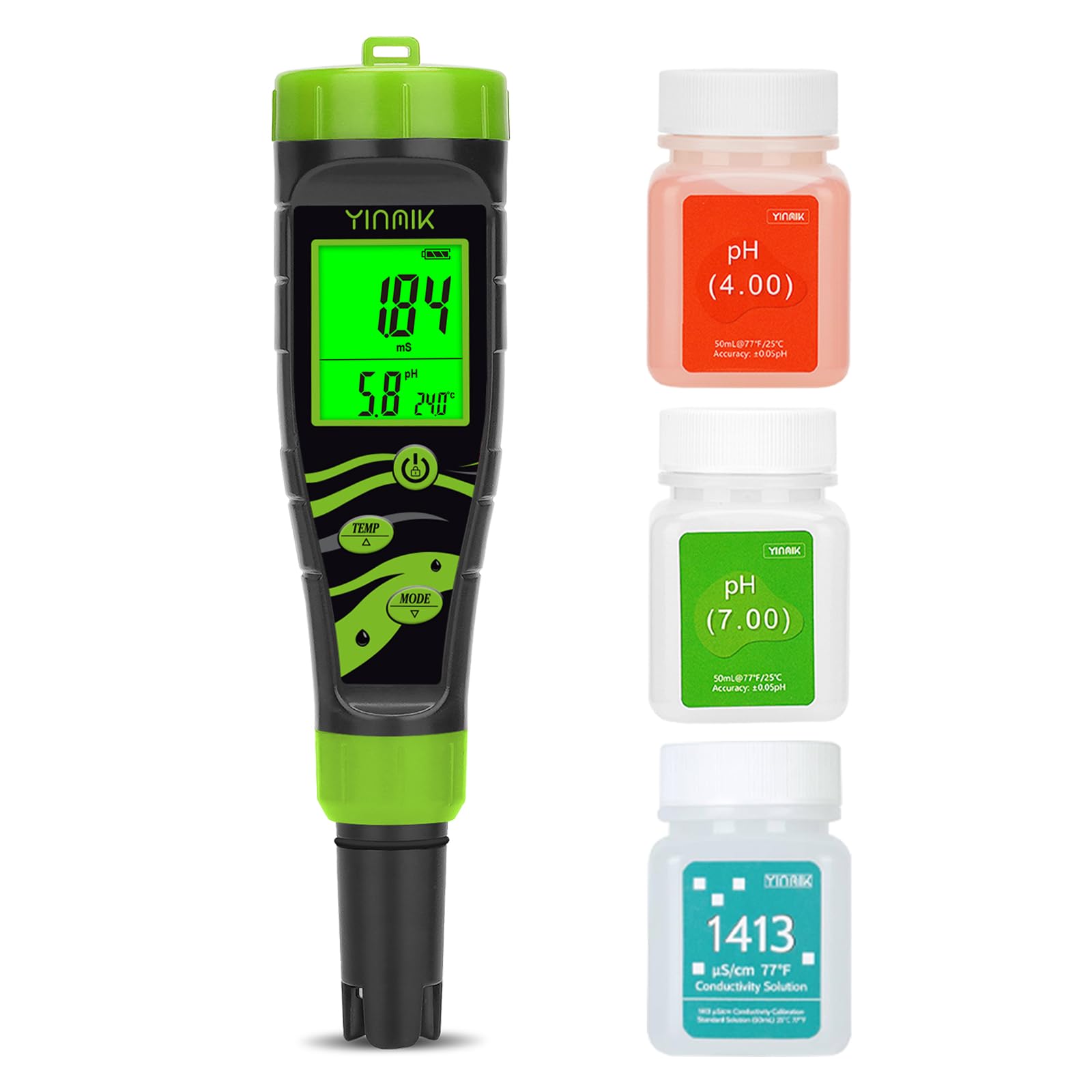 YINMIK 5 in 1 pH Messgerät Wasser, Pool pH Messgerät, Digitales pH EC Messgerät, Salzgehalt pH Tester, pH Leitfähigkeit Messgerät Grow, pH Salz EC TDS Temp Tester für Hydrokultur Trinkwasser Aquarium