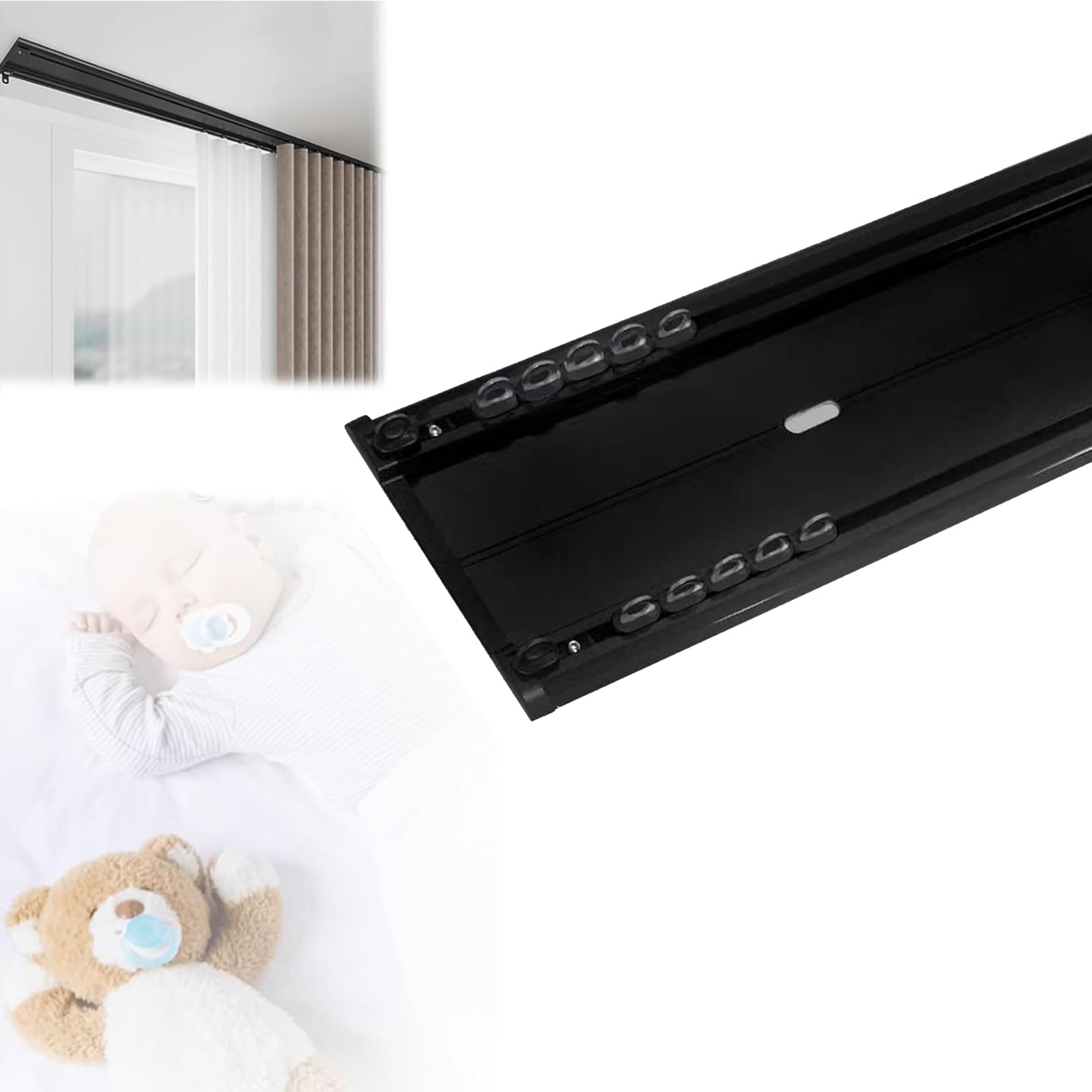 Curtain Rail Ceiling Mount Double Curtain Track, 6Mm Ultra-Thin Curtain Rails Mute, Heavy Duty Metal Curtain Rod with Fittings, Cuttable Bay Window Drapes Tracks Balcony Top,Black,3.8M/13FT