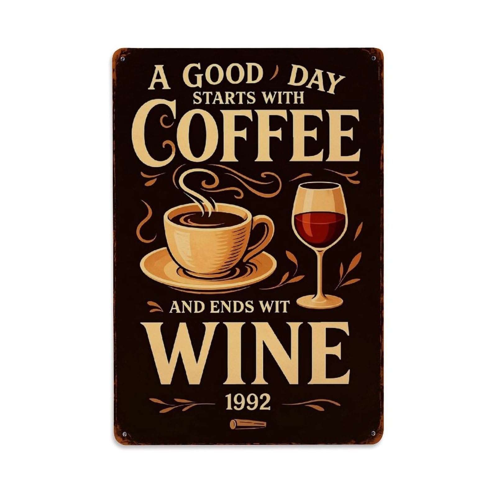 Bliveurn Vintage Coffee Cup And Wine Glass Retro Metal Tin Sign, Metal Poster For Home, Gaming Room, Studio Workshop,Bar,Garage Wall Art Decor 8X12 Inch