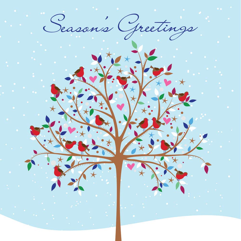 Traditional Festive Art, Large Square 160 x 160mm (6.5x6.5"), Seasons Greetings, Pack of 5 Premium Charity Christmas Cards