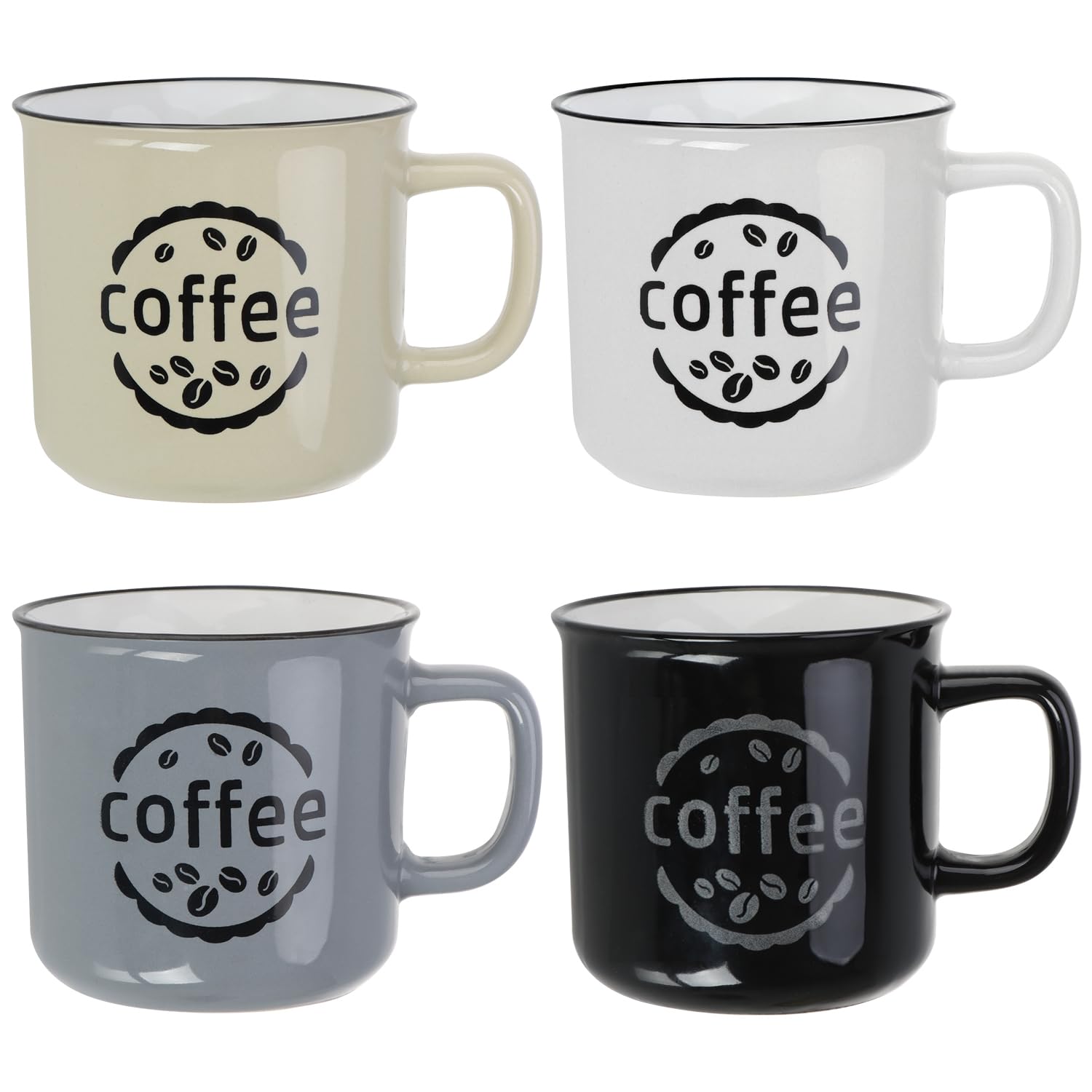 Set Di 4 Tazze Da Caffè In Ceramica Effetto Marmo Grigio - 350 Ml, Microonde E Lavastoviglie